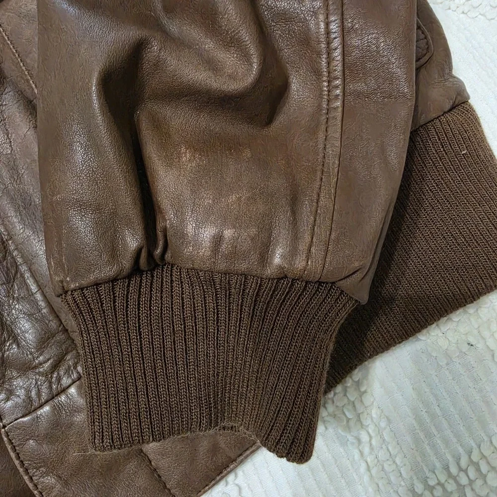 Vintage Reed Mens Leather Aviator Flight A2 Bomber Jacket Size L World Map Lined